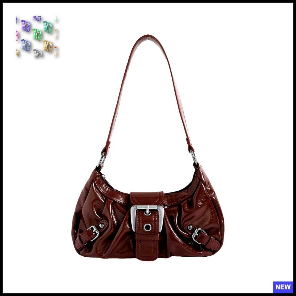 Y2K Vintage Hobo Shoulder Bag Faux Leather Adjustable Strap Casual Punk Style